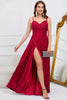 Load image into Gallery viewer, Spaghetti Straps Dark Green Long Prom Dress with Slit