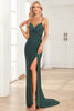Load image into Gallery viewer, Spaghetti Straps Beaded Dark Green Long Prom Dress with Slit