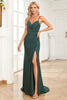 Load image into Gallery viewer, Spaghetti Straps Beaded Dark Green Long Prom Dress with Slit