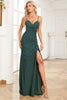 Load image into Gallery viewer, Spaghetti Straps Beaded Dark Green Long Prom Dress with Slit