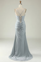 Load image into Gallery viewer, Mermaid Lace-Up Back Light Green Long Prom Dress with Slit