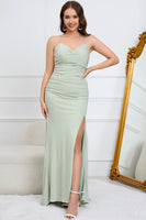 Load image into Gallery viewer, Mermaid Lace-Up Back Light Green Long Prom Dress with Slit