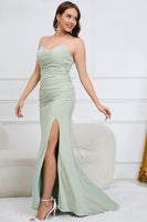 Load image into Gallery viewer, Mermaid Lace-Up Back Light Green Long Prom Dress with Slit