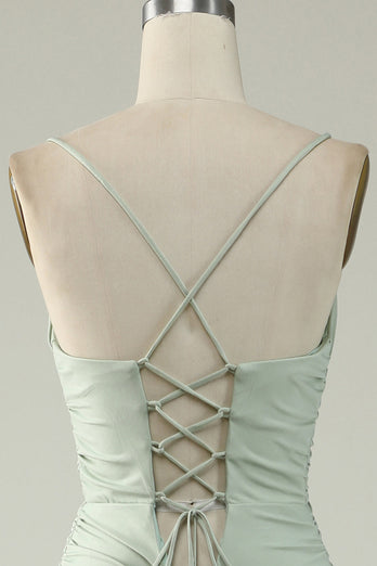 Mermaid Lace-Up Back Grey Long Prom Dress with Slit