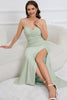 Load image into Gallery viewer, Mermaid Lace-Up Back Light Green Long Prom Dress with Slit
