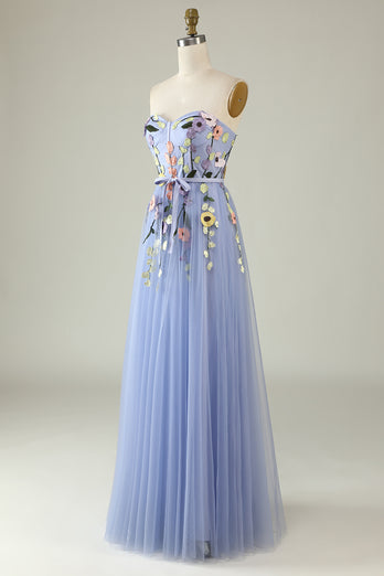 A-Line Strapless Lavender Long Prom Dress with Appliques