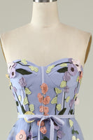 Load image into Gallery viewer, A-Line Strapless Lavender Long Prom Dress with Appliques