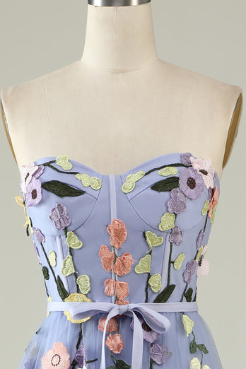 A-Line Strapless Lavender Long Prom Dress with Appliques