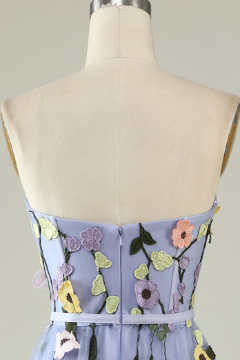 A-Line Strapless Lavender Long Prom Dress with Appliques