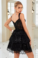 Load image into Gallery viewer, A Line Off the Shoulder Black Corset Homecoming Dress with Lace