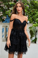 Load image into Gallery viewer, A Line Off the Shoulder Blue Corset Homecoming Dress with Lace