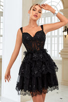 Load image into Gallery viewer, A Line Off the Shoulder Black Corset Homecoming Dress with Lace