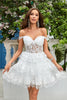 Load image into Gallery viewer, A Line Off the Shoulder Blue Corset Homecoming Dress with Lace