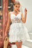 Load image into Gallery viewer, A Line Off the Shoulder Black Corset Homecoming Dress with Lace