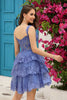 Load image into Gallery viewer, A Line Off the Shoulder Black Corset Homecoming Dress with Lace