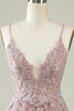 Load image into Gallery viewer, V-Neck Blush Beaded Short Prom Dress with Appliques