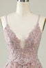 Load image into Gallery viewer, V-Neck Light Purple Beaded Short Prom Dress with Appliques