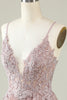 Load image into Gallery viewer, V-Neck Light Purple Beaded Short Prom Dress with Appliques