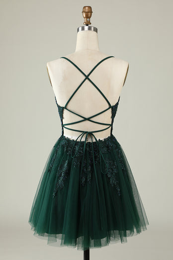 V-Neck Blush Beaded Short Prom Dress with Appliques
