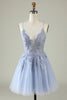 Load image into Gallery viewer, V-Neck Blush Beaded Short Prom Dress with Appliques