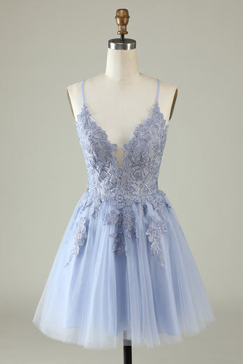 V-Neck Blush Beaded Short Prom Dress with Appliques