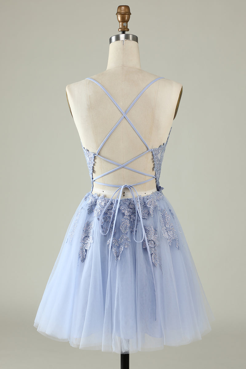 Load image into Gallery viewer, V-Neck Blush Beaded Short Prom Dress with Appliques