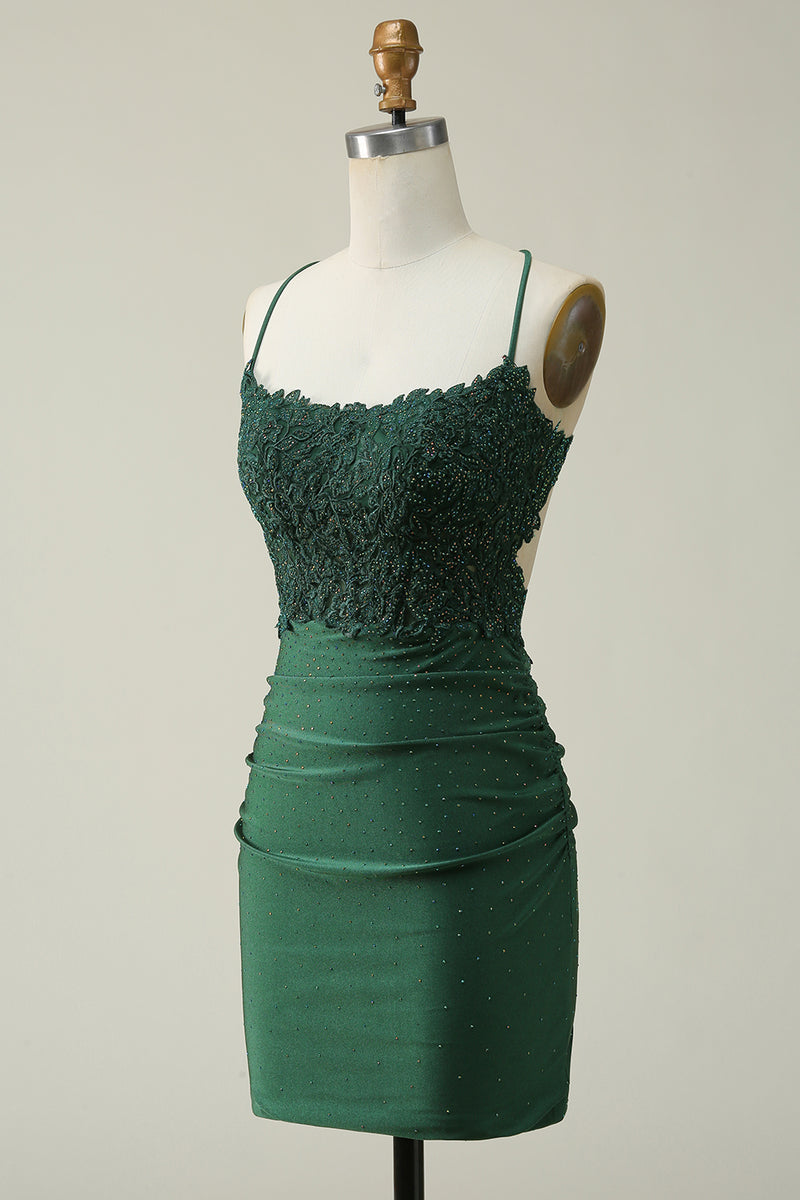 Load image into Gallery viewer, Halter Dark Green Short Prom Dress with Beading