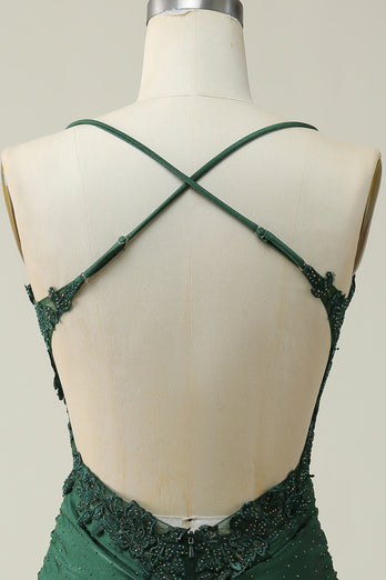 Halter Dark Green Short Prom Dress with Beading