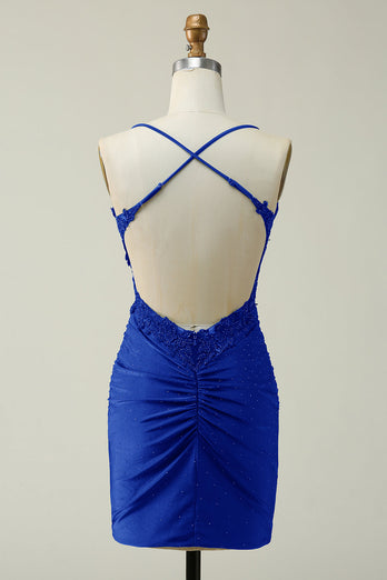 Halter Backless Dark Green Short Prom Dress with Beading