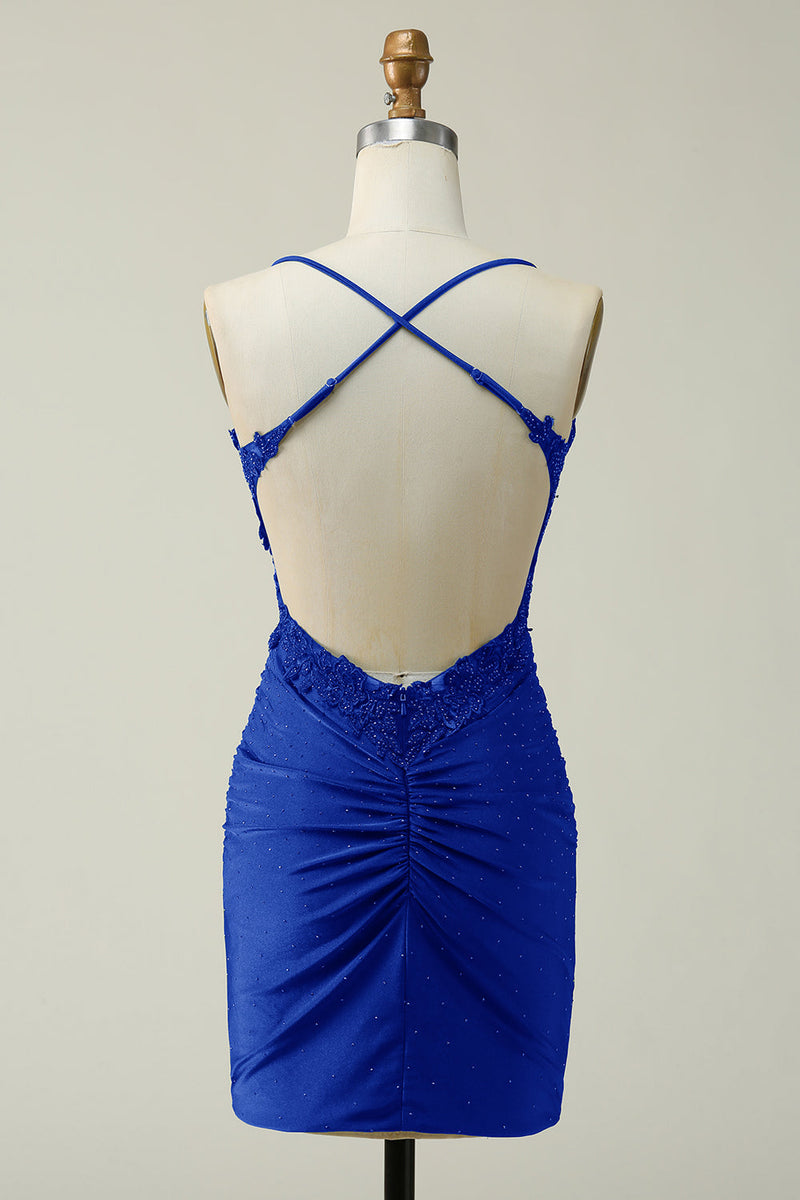 Load image into Gallery viewer, Halter Backless Dark Green Short Prom Dress with Beading