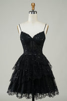 Load image into Gallery viewer, Spaghetti Straps Dark Blue Sparkly Corset Party Dress