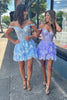 Load image into Gallery viewer, Women Sparkly Purple A-Line Short Prom Dress Off the Shoulder Corset Lace Party Dress