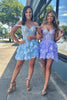 Load image into Gallery viewer, Sparkly Navy Corset Tiered Lace A-Line Short Prom Dress
