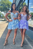 Load image into Gallery viewer, Sparkly Fuchsia Corset Tiered Lace A-Line Short Prom Dress