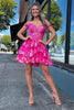 Load image into Gallery viewer, Women Sparkly Fuchsia A-Line Short Prom Dress Off the Shoulder Corset Lace Party Dress