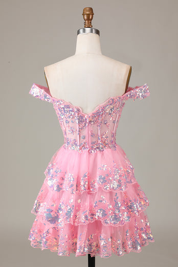 Glitter Golden Asymmetrical A-Line Short Lace Party Dress