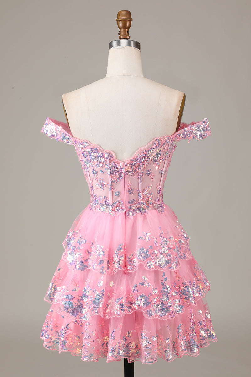 Load image into Gallery viewer, Glitter Golden Asymmetrical A-Line Short Lace Party Dress