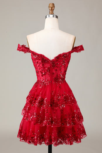 Glitter Golden Asymmetrical A-Line Short Lace Party Dress