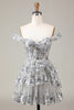 Load image into Gallery viewer, Women Glitter Sliver A-Line Short Party Dress Off the Shoulder Corset Lace Cocktail Dress