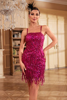 Load image into Gallery viewer, Sheath Spaghetti Straps Blue Sequins 1920s Party Dress with Tassel