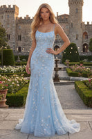 Load image into Gallery viewer, Blue Mermiad Plus Size Spaghetti Straps Prom Dress with Appliques