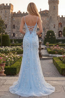 Load image into Gallery viewer, Blue Mermiad Plus Size Spaghetti Straps Prom Dress with Appliques