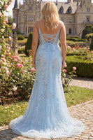 Load image into Gallery viewer, Blue Mermiad Plus Size Spaghetti Straps Prom Dress with Appliques