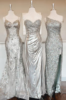 Load image into Gallery viewer, Mermaid Sweetheart Silver Prom Dress with Beading