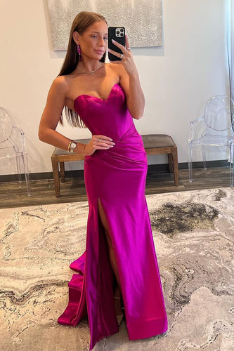 Fuchsia Mermaid Sweetheart Long Prom Dress with Slit
