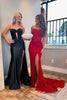 Load image into Gallery viewer, Sparkly Mermaid Dark Green Corset Prom Dress with Slit