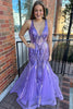 Load image into Gallery viewer, Sparkly Mermaid V-Neck Purple Sequins Long Prom Dress