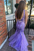 Load image into Gallery viewer, Sparkly Mermaid V-Neck Purple Sequins Long Prom Dress