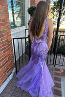 Load image into Gallery viewer, Sparkly Mermaid V-Neck Purple Sequins Long Prom Dress