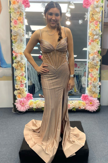 Mermaid Black Corset Prom Dress with Beading